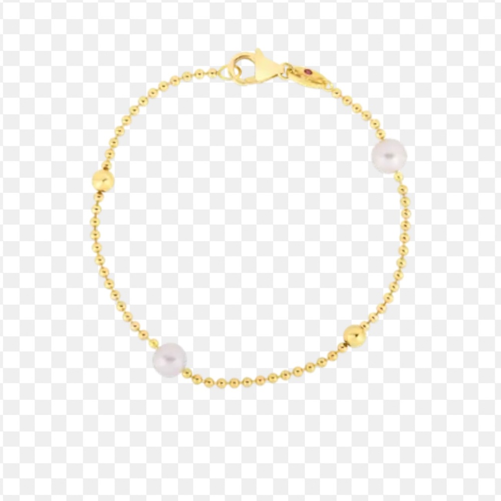18K YG PEARL & GOLD BEAD STATION BRACELET
